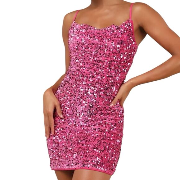 NWOT Lulus Dazzling Vibe Magenta Pink Velvet Sequin Mini Bodycon Dress Size XS - Picture 1 of 8